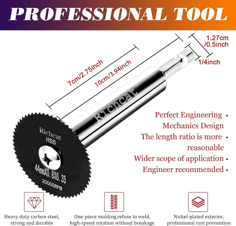 Richcat PVC Pipe Inside Cutter, Internal Plastic ABS Pipe Cutter Set, 1/4" Hex Shank, High Speed Steel (5 Black Saw Blades) - Image 3